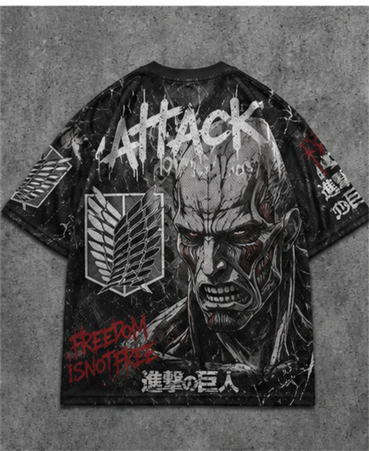 Attack On Titan Eren Anime Graffiti Mesh T Shirt For Men Women Fans Loose Breathable Hip Hop Streetwear Short Sleeve Top