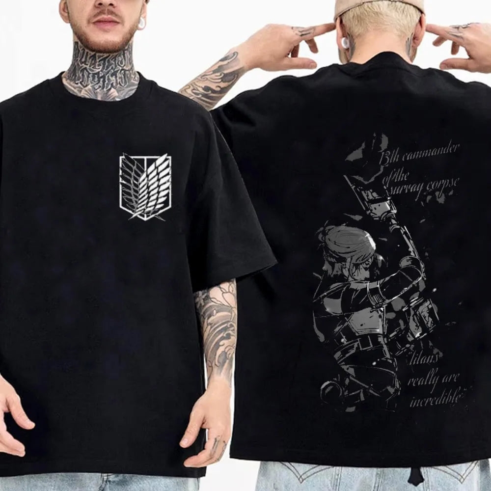Attack on Titan Streetwear Men's T Shirt Eren Yeager Shingeki No Kyojin Anime 100% Cotton Women Tops Tees Casual High Quality