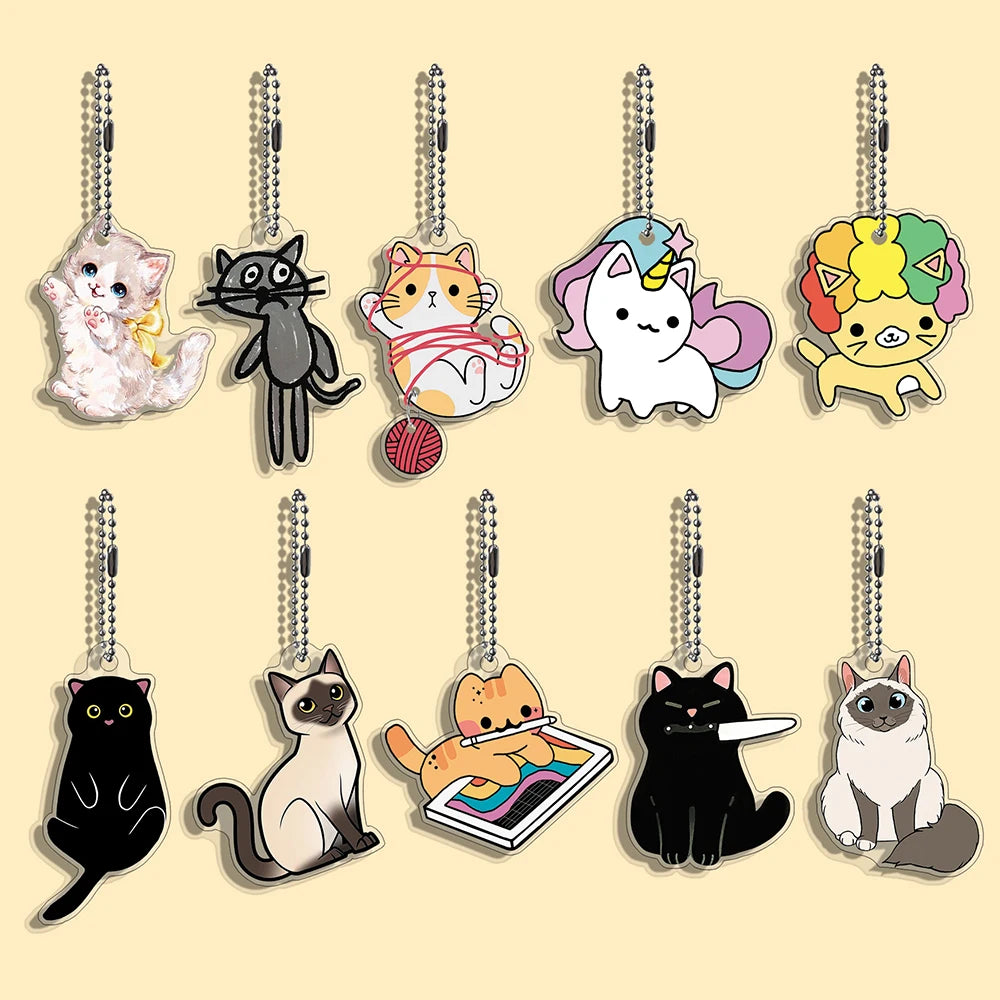 10/50 pcs/set Funny Cat Character Keychain Student Gift Bag
