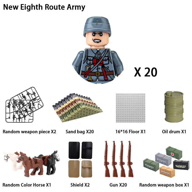 24pcs/batch WW2 Military Character WW2 Army Building Blocks Military Soldier Character Building Blocks Kids Holiday Gift Toys