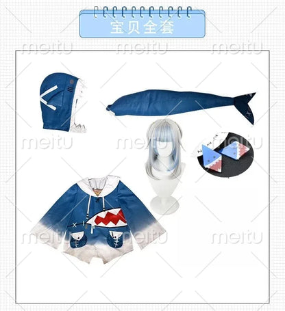 Hololive ENG Gawr Gura Cosplay Costume Cute Shark Costume Hoodie