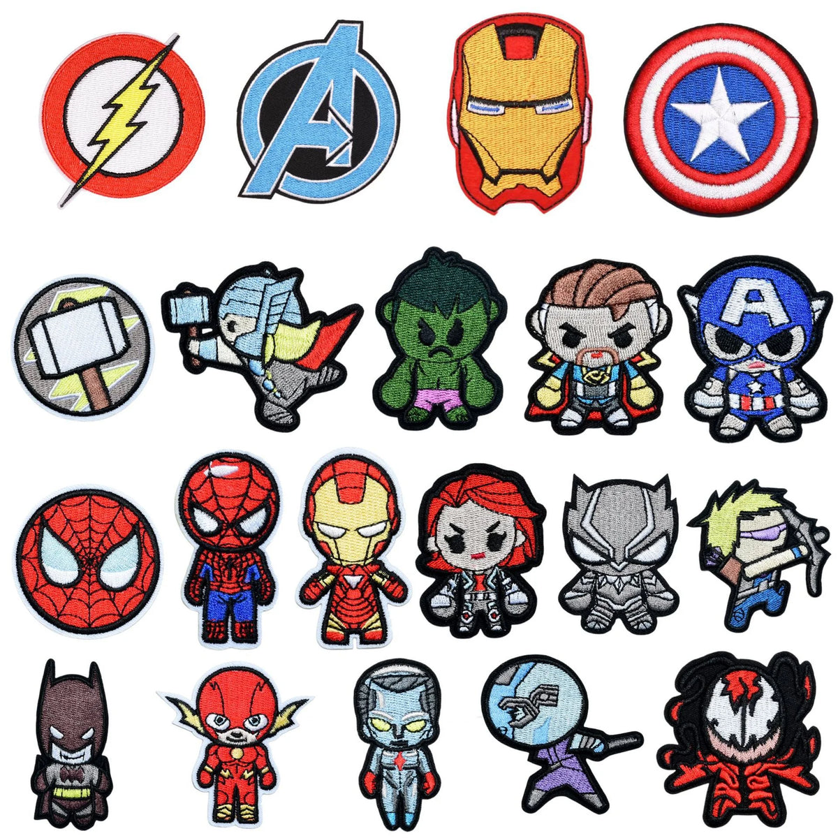 19Pcs Supes Iron On Patches Cartoon Avengers Embroidered Patch DIY Sew‑on Badge Applique For Clothing Jacket Backpack Hat Decor