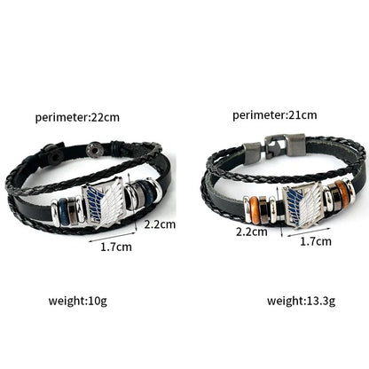 Anime Cartoon Action Attack On Titan - Investigation Corps Logo Bracelet - Leather Weaving Handpiece Boys Birthday Gift