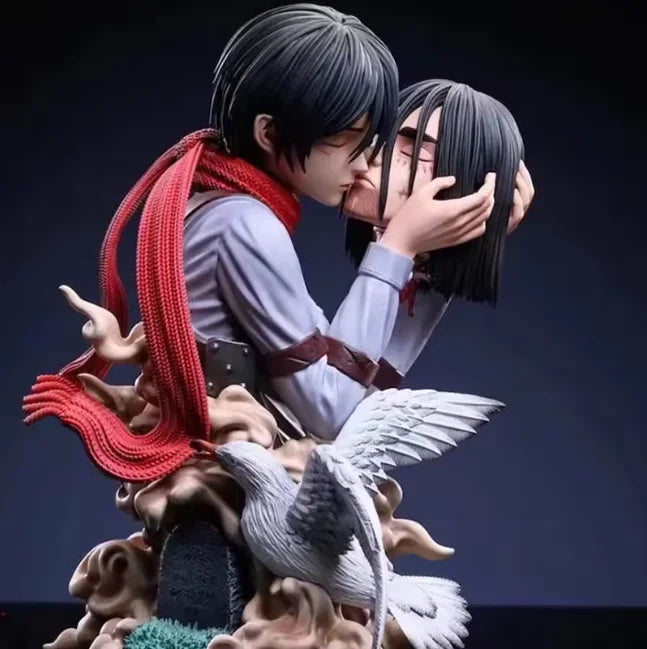 Attack On Titan Anime Figures Eren Jaeger Mikasa Ackerman Action 22CM Statue One Last Kiss Model Collect Desk Decor Toys Gifts