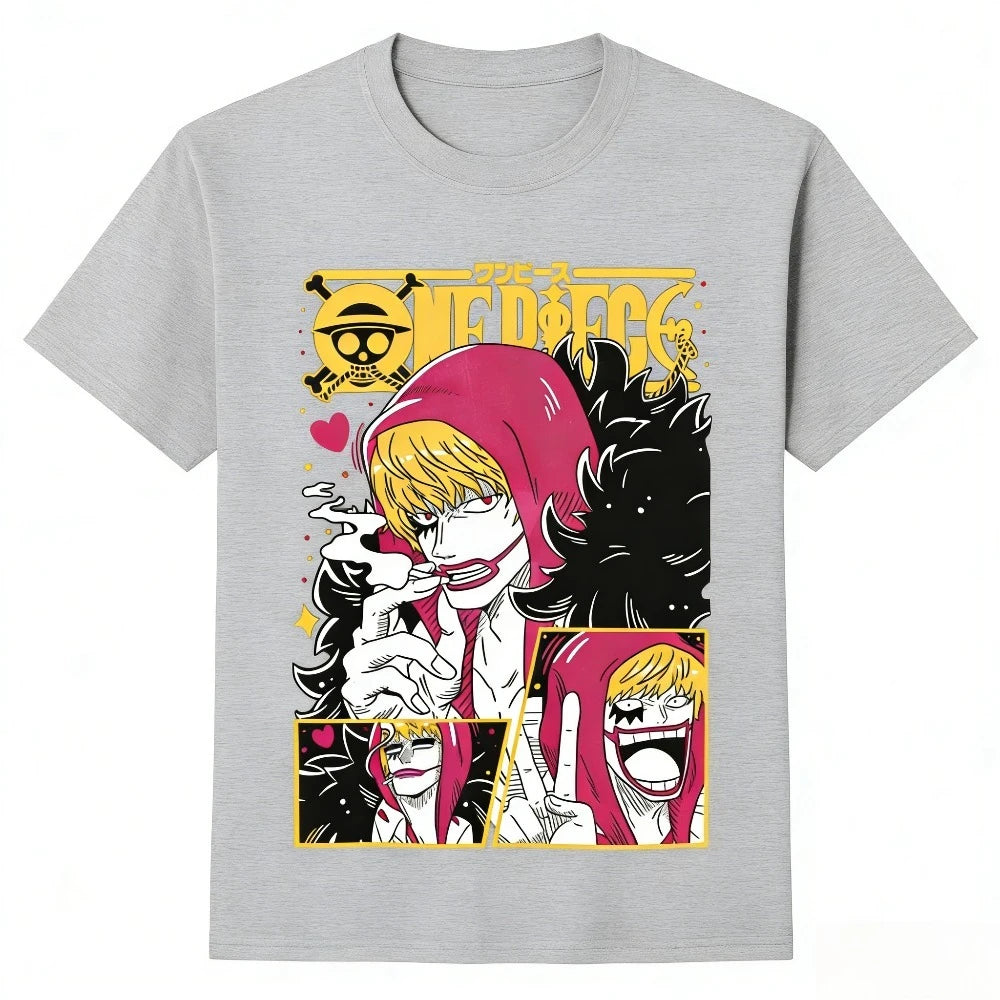 2026 Summer One Piece Corazon Retro Cotton Print T-Shirt Anime Fans Casual Sport Harajuku Top Adult Kids Short Sleeve Tee Y2k