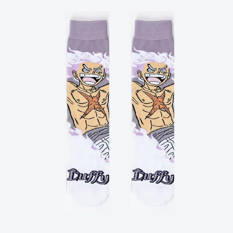 Unisex One Piece Anime Crew Socks Luffy Zoro Gear 5 Cotton Cartoon Streetwear Hosiery for Fans