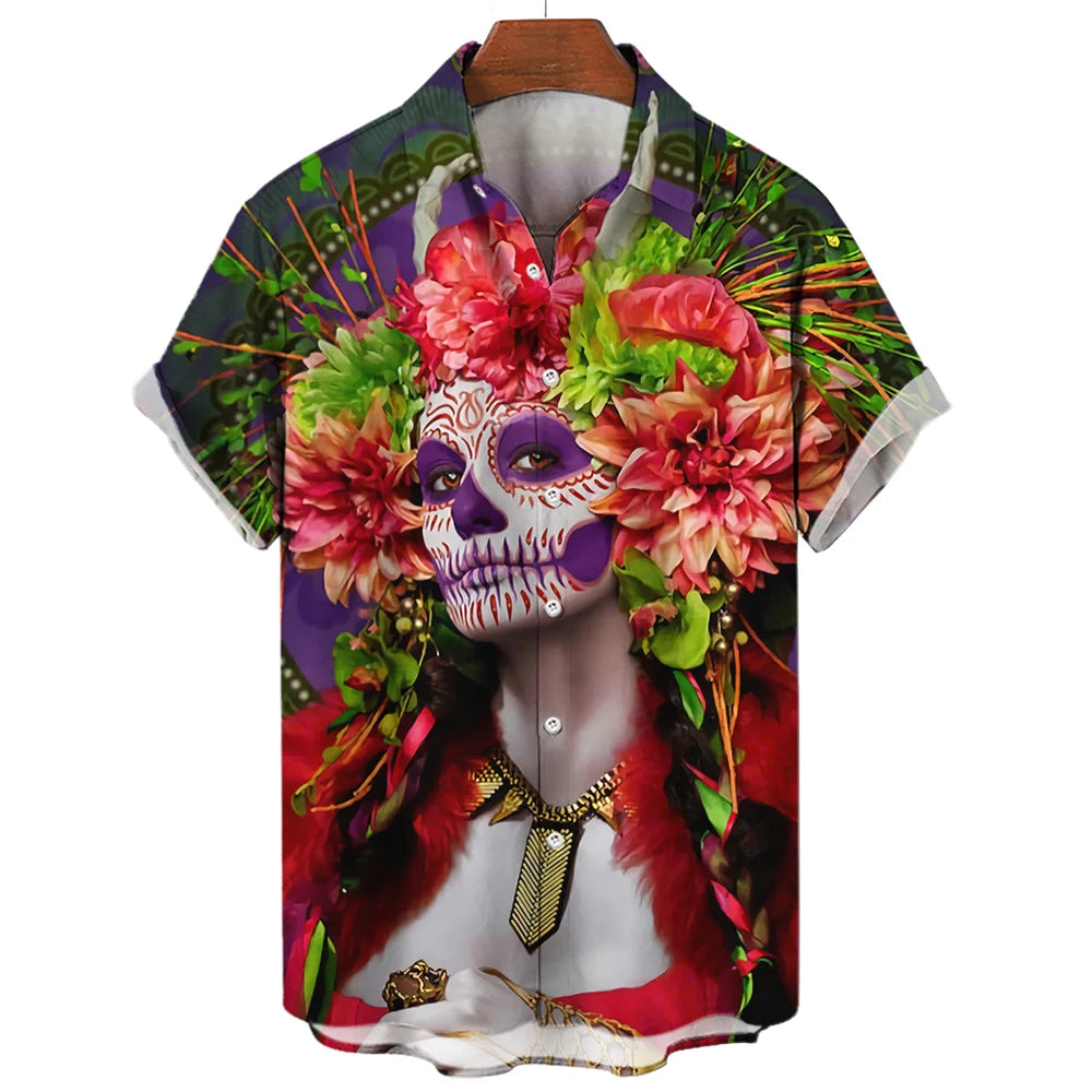 Japanese Anime Pattern Shirts 2023 Summer New men's Shirt 3D Printing Horror Print Hawaiian Clothing Personalized Design Men Top