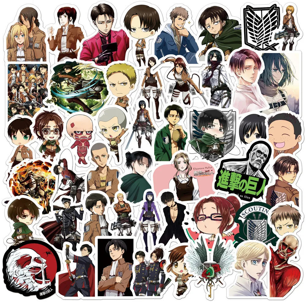 50/100pcs Cartoon Mix Anime Stickers Attack On Titan Jujutsu Kaisen Decals Skateboard Laptop Car Motorcycle Waterproof Sticker