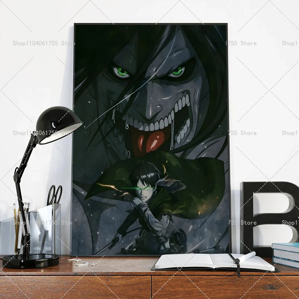 1PC Anime Attack On Titan Eren Jeager Poster Self-adhesive Art Waterproof Paper Sticker Coffee House Bar Room Wall Decor