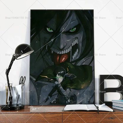 1PC Anime Attack On Titan Eren Jeager Poster Self-adhesive Art Waterproof Paper Sticker Coffee House Bar Room Wall Decor