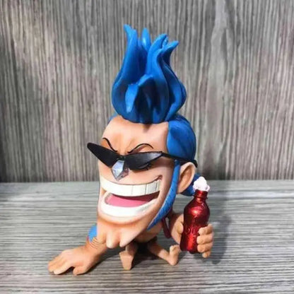 Anime One Piece Q Version Franky Figure Prone Pose With Coke Bottle Funny Face PVC Action Figure Desktop Collection Model Toy