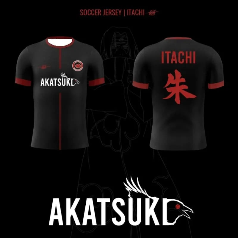 2026 New Naruto Uchiha Itachi Theme Jersey, Black and Red Akatsuki Print Quick-Drying Sports Casual Short-Sleeve T-Shirt, Unisex