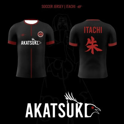 2026 New Naruto Uchiha Itachi Theme Jersey, Black and Red Akatsuki Print Quick-Drying Sports Casual Short-Sleeve T-Shirt, Unisex