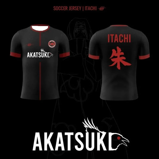2026 New Naruto Uchiha Itachi Theme Jersey, Black and Red Akatsuki Print Quick-Drying Sports Casual Short-Sleeve T-Shirt, Unisex
