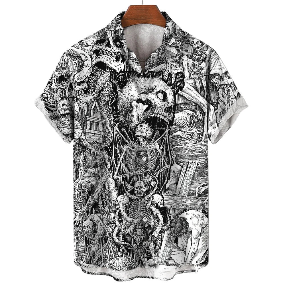 Japanese Anime Pattern Shirts 2023 Summer New men's Shirt 3D Printing Horror Print Hawaiian Clothing Personalized Design Men Top
