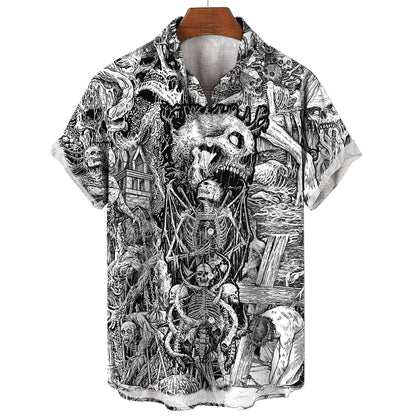Japanese Anime Pattern Shirts 2023 Summer New men's Shirt 3D Printing Horror Print Hawaiian Clothing Personalized Design Men Top