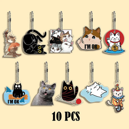 10/50 pcs/set Funny Cat Character Keychain Student Gift Bag