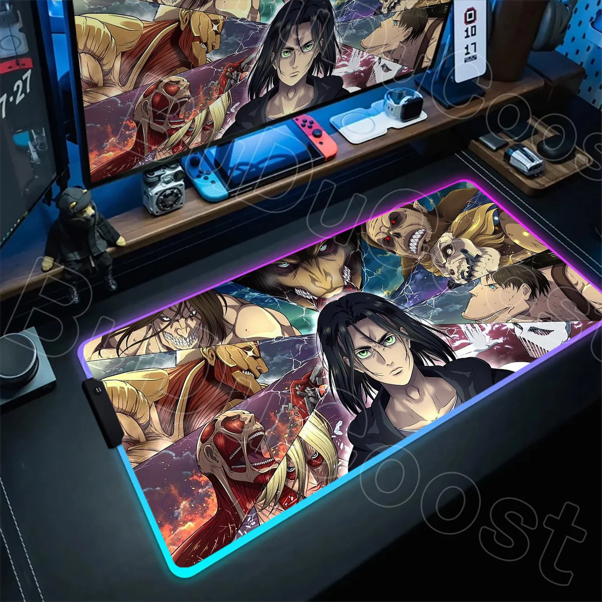 Large RGB LED Mousepad Attack on Titan Mouse Pads Anime Cool Gaming Tapis De Souris Carpet Laptop XXL Gabinete Gamer Accessories