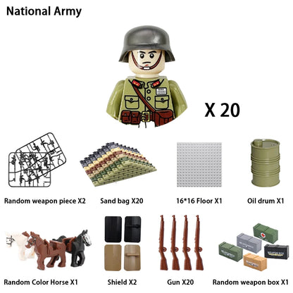 24pcs/batch WW2 Military Character WW2 Army Building Blocks Military Soldier Character Building Blocks Kids Holiday Gift Toys