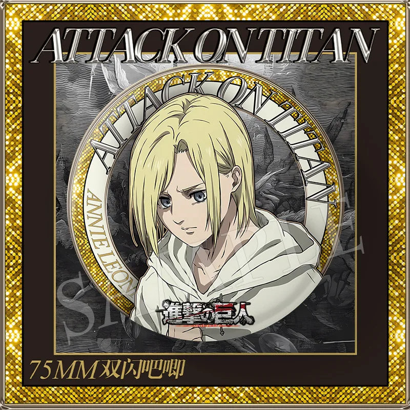 Attack on Titan 75mm Double Flash PET Matte Laminated Badge Mikasa Levi Ackerman Anime Merchandise Action Figure Collectible