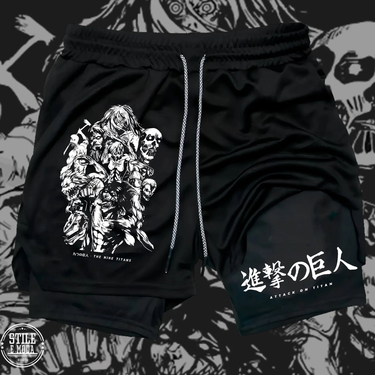 2026 New Men's/Women's Attack on Titan Nine Titans 2-in-1 Gym Shorts, Anime Character Print Breathable Fitness Sports Shorts