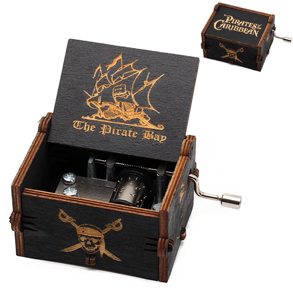 Wooden Black Attack on Titan Music Box Hand Cranked Home Decoration Carved Musical Box Halloween Valentine's Day Birthday Gift