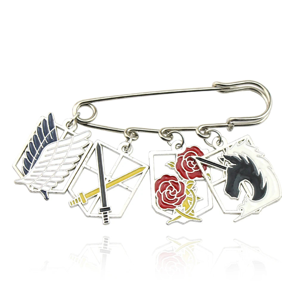 Anime Attack On Titan Safety Pin Survey Corps Garrison Training Corps Brooch AOT Four Divisions Emblem Rose Unicorn Sword Badge
