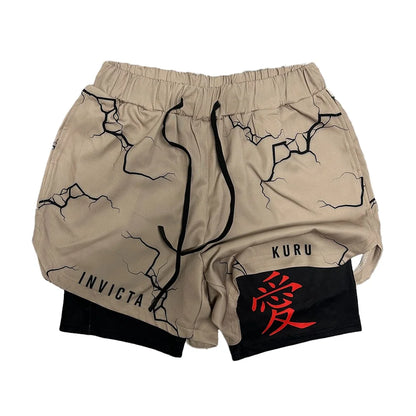 Anime Madara Uchiha Six Paths 2-in-1 Compression Shorts Summer Quick Drying Sport Shorts with Six Tomoe Print Breathable Shorts