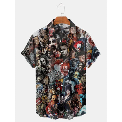 Japanese Anime Pattern Shirts 2023 Summer New men's Shirt 3D Printing Horror Print Hawaiian Clothing Personalized Design Men Top