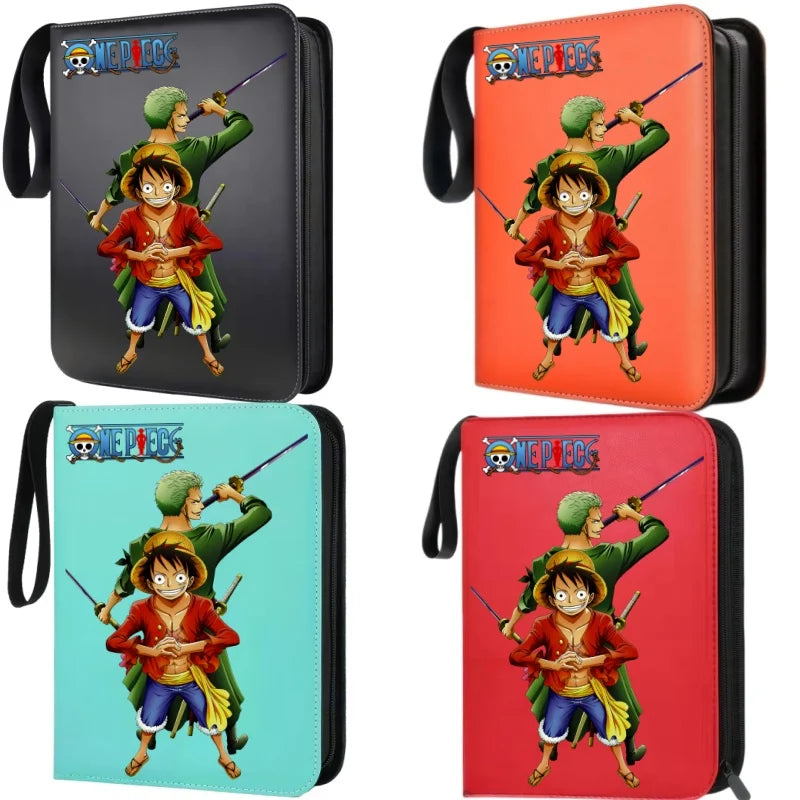 400pcs Large Capacity PU Zipper Card Album One Piece Luffy Zoro Nami 4-grid Loose-leaf Card Binder Anime Collectors Kids Gift