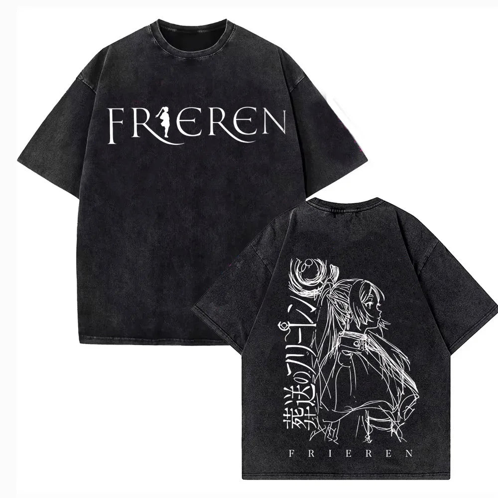 2026 Japanese Anime Frieren Beyond Journey's End T Shirt Vintage Washed T-Shirt Men's Clothing Short Sleeve Cotton Tee Tops