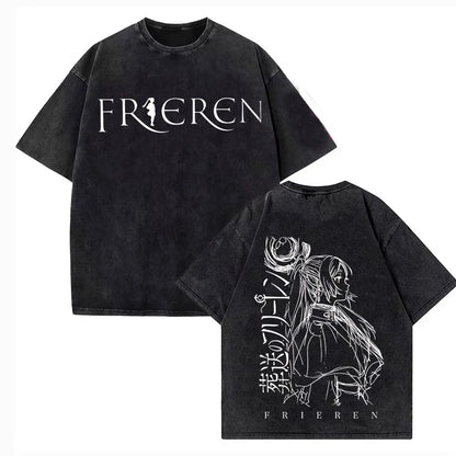2026 Japanese Anime Frieren Beyond Journey's End T Shirt Vintage Washed T-Shirt Men's Clothing Short Sleeve Cotton Tee Tops