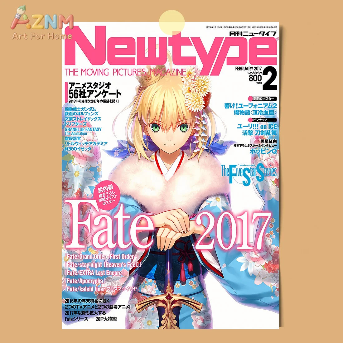 AZNM Fate Stay Night Canvas Wall Art, Unlimited Blade Works Saber Rin Tohsaka Shirou Emiya Anime Poster, Frameless Canvas Print,