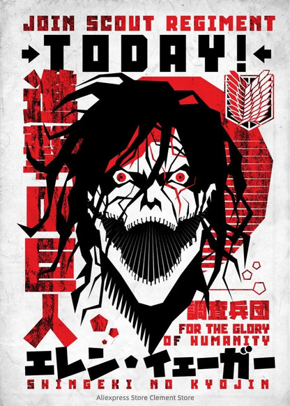 Shingeki no Kyojin Eren Yeager Attack on Titan Anime Poster  Canvas Prints  Wall Decor