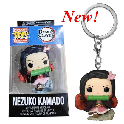 NEWest Arrival FUNKO keychain Demon Slayer Zenitsu Inosuke Hashibira Nezuko Kamado Tanjiro Kamado Keychain Figure for kids gifts