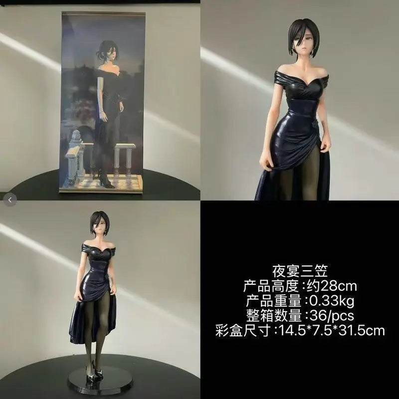 Anime Figure Mikasa Ackerman Attack On Titan Black Evening Dress Pvc Figurine Desktop Decoration Gift For Anime Collectors