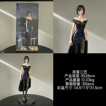 Anime Figure Mikasa Ackerman Attack On Titan Black Evening Dress Pvc Figurine Desktop Decoration Gift For Anime Collectors