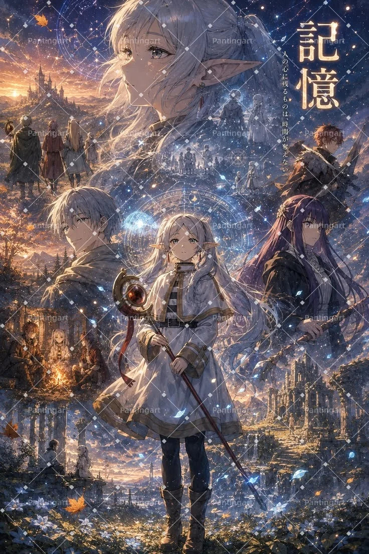 Magic Fantasy F-Frieren Beyond Journeys End Anime Canvas Painting Classic Elf Magic Girl Manga Art Poster Teens' Room Home Decor