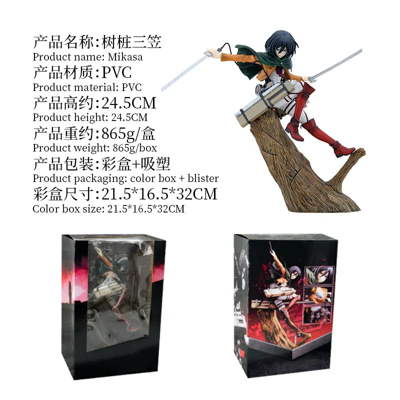 24CM Attack On Titan Mikasa Ackerman Action Figure Anime Character Model Desktop Ornament Collectible Toys Statues Surprise Gift