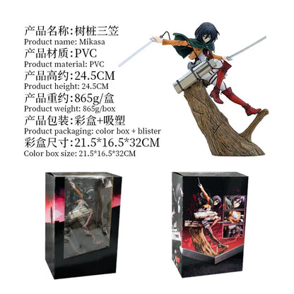 24CM Attack On Titan Mikasa Ackerman Action Figure Anime Character Model Desktop Ornament Collectible Toys Statues Surprise Gift