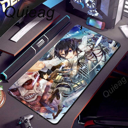 New HD Printing Attack on Titan Anime Desk Mat Large Lock Edge Mouse Pad Computer Mousepad Gaming Laptop Keyboard Mouse Mats Rug