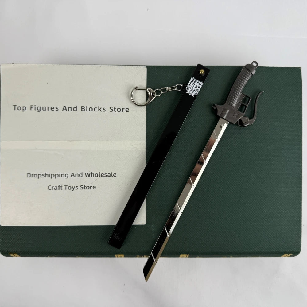 Attack on Titan Sword Model 22cm/8.66in Zinc Alloy Rust-Resistant Spring Release Scabbard Not Sharp Anime Gift Display for Fans