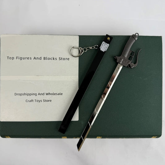 Attack on Titan Sword Model 22cm/8.66in Zinc Alloy Rust-Resistant Spring Release Scabbard Not Sharp Anime Gift Display for Fans