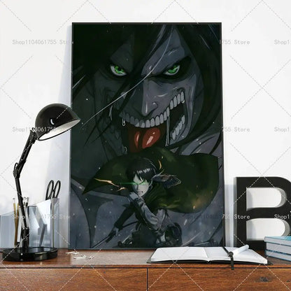 Anime Attack on Titan Eren Jeager Poster Self-adhesive Art Waterproof Paper Sticker Coffee House Bar Room Wall Decor