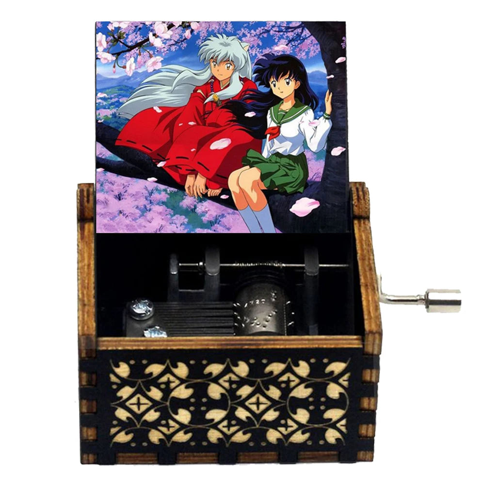 Wooden Black Attack on Titan Music Box Hand Cranked Home Decoration Carved Musical Box Halloween Valentine's Day Birthday Gift