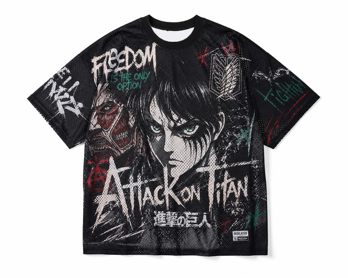 Attack On Titan Eren Anime Graffiti Mesh T Shirt For Men Women Fans Loose Breathable Hip Hop Streetwear Short Sleeve Top