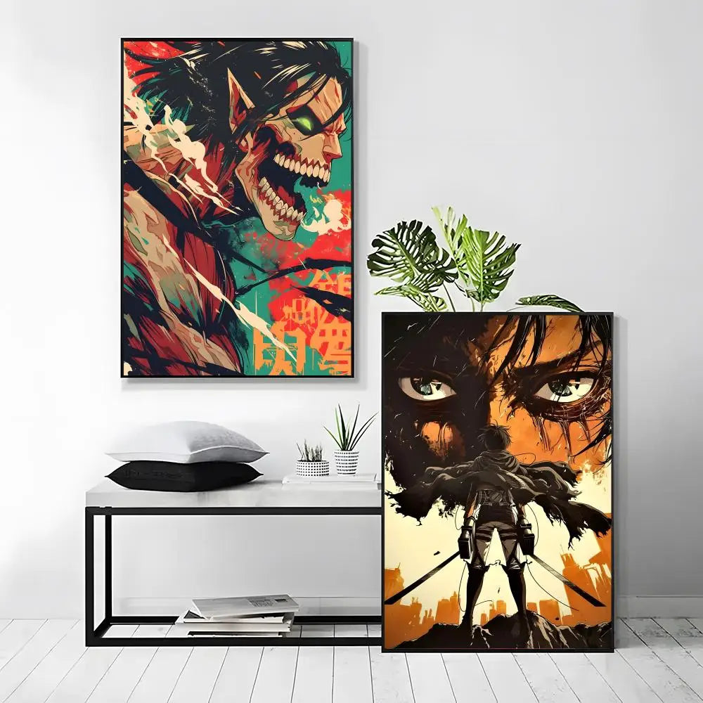 Anime Attack on Titan Poster Self-adhesive Art Waterproof Paper Sticker Coffee House Bar Room Wall Decor