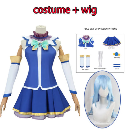 Anime Aqua Cosplay Costume Uniform KonoSuba God's Blessing on This Wonderful World Cosplay Dress Wig Set Party Outfit for Women
