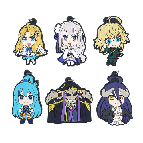Isekai Quartet Anime Konosuba Rezero Aqua Emilia Filo Ainz Ooal Gown Albedo Saga of Tanya Rising of the Shield Rubber Keychain
