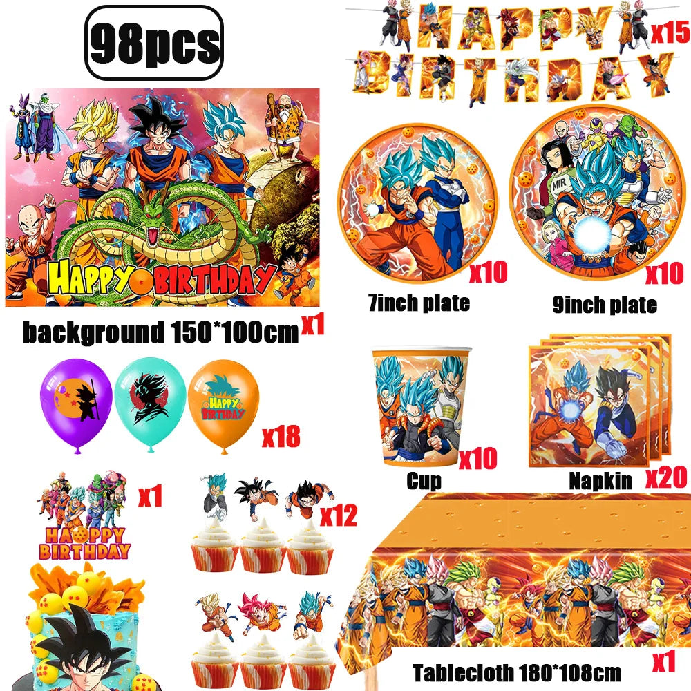Dragon Ball Birthday Party Decorations Party Supplies Tablecloths Paper Cup Plates Napkin Gift Bags Banners Baby Birthday Shower